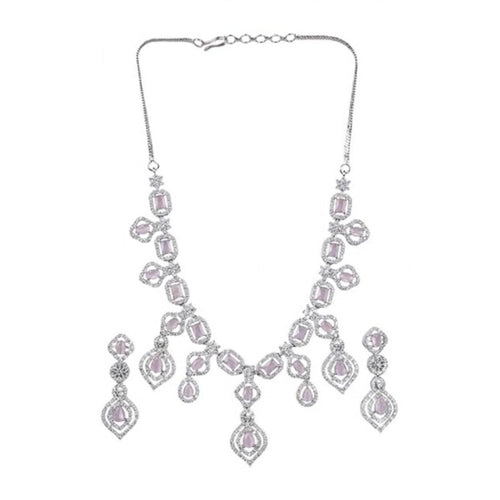 Generic Women's Brass Silver Plated Necklace set (Pink)